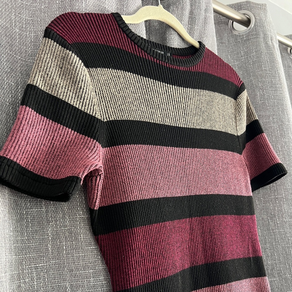 Cotton On short sleeve striped sweater dress, black, grey, pink, magenta - Large - Picture 3 of 12